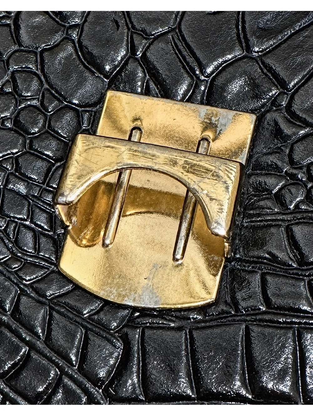 Vintage Crocodile Embossed Patent Leather Envelope Clutch